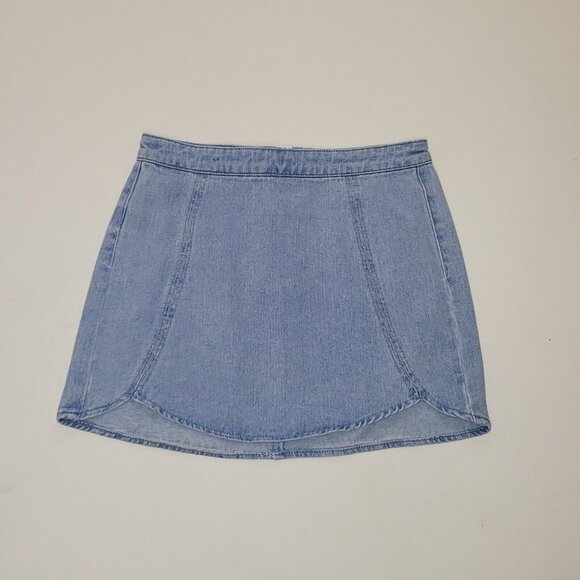 PacSun Scalloped Denim Mini Skirt Women’s Size 26 Light Wash Blue Denim Back Zip - Picture 11 of 14